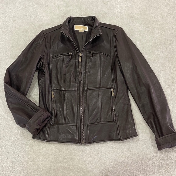 Michael Kors Jackets & Blazers - Micheal Kors Chocolate Brown Leather Jacket Size Medium